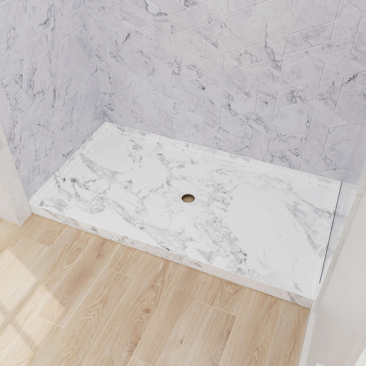 Mokleba 60" x 36" Shower Base with Center Drain, Acrylic Stone Composite, Slip-Resistant
