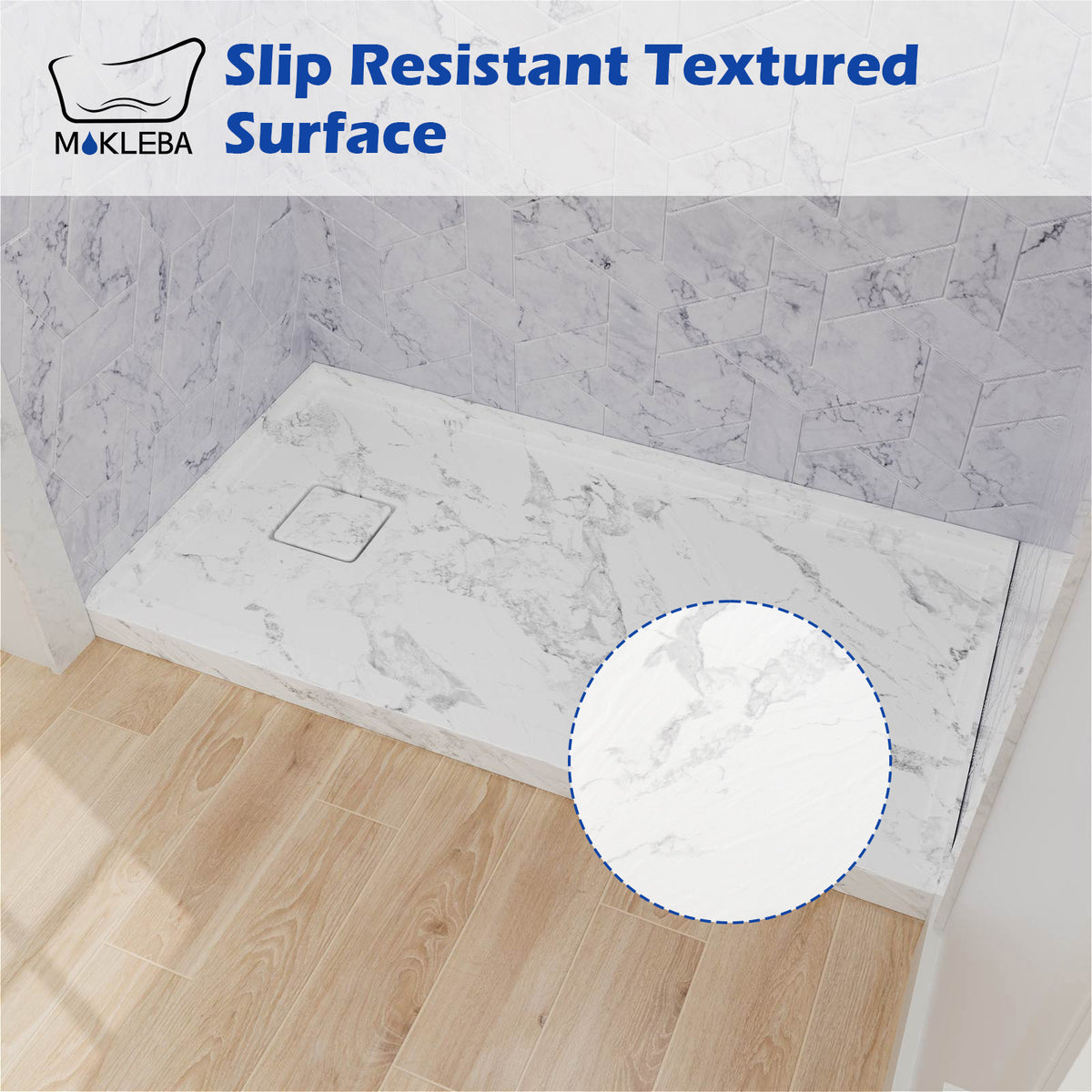Mokleba 60"x32" Left Drain Shower Pan with Slip Resistant Rock Texture