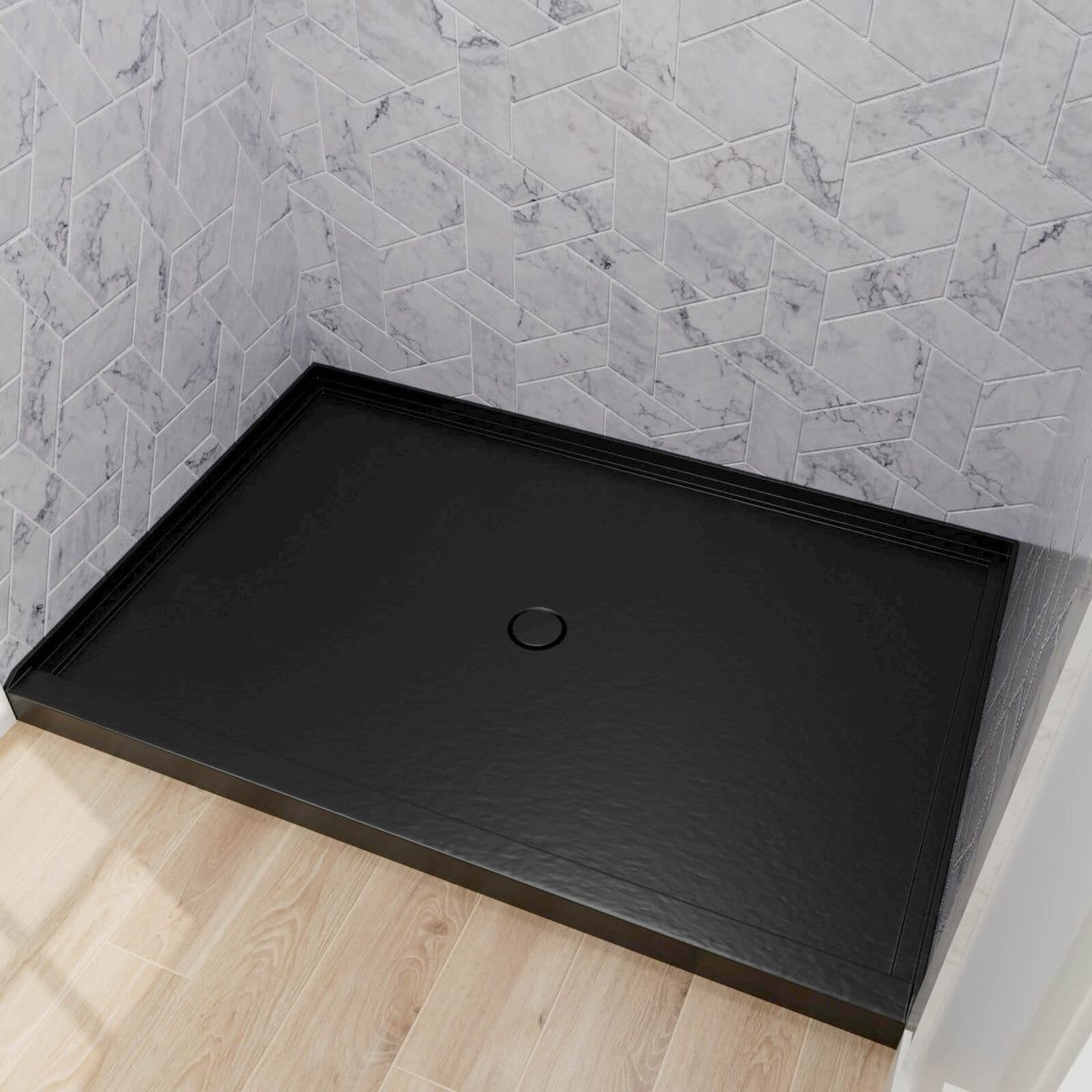 Mokleba 48"x32" Round Outlet Center Drain Shower Pan
