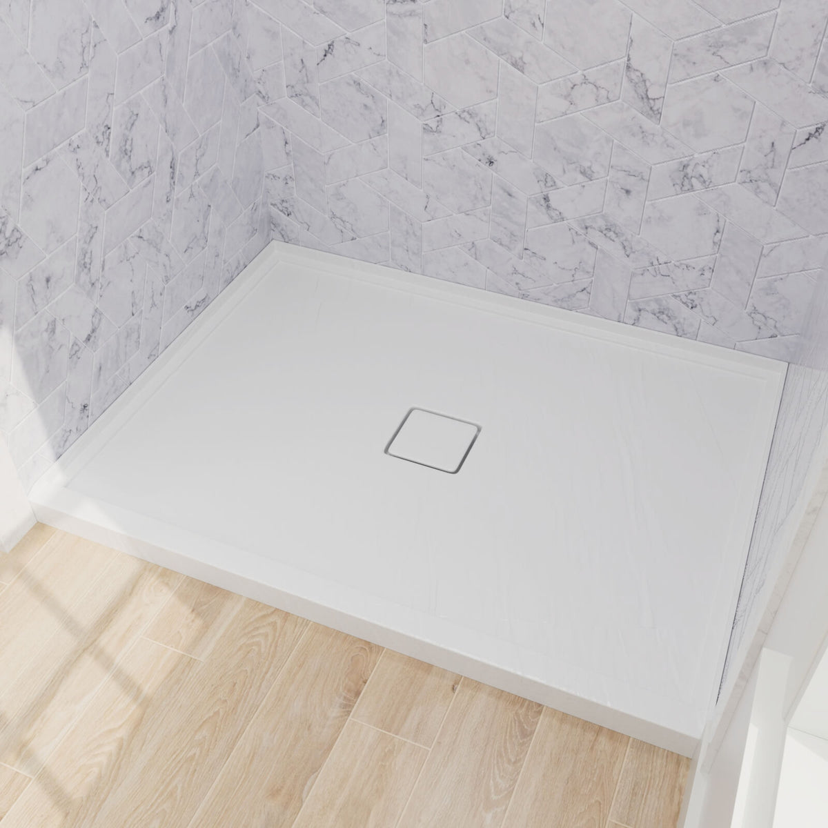 Mokleba 48"x36" Shower Pan with Square Outlet Center Drain
