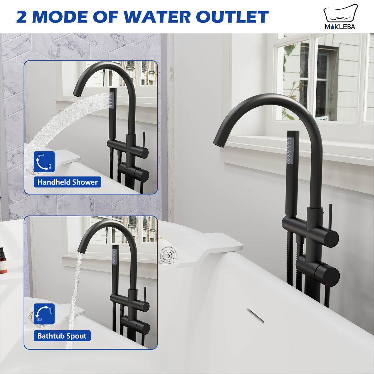 Mokleba Matte Black Freestanding Tub Faucet with Hand Shower