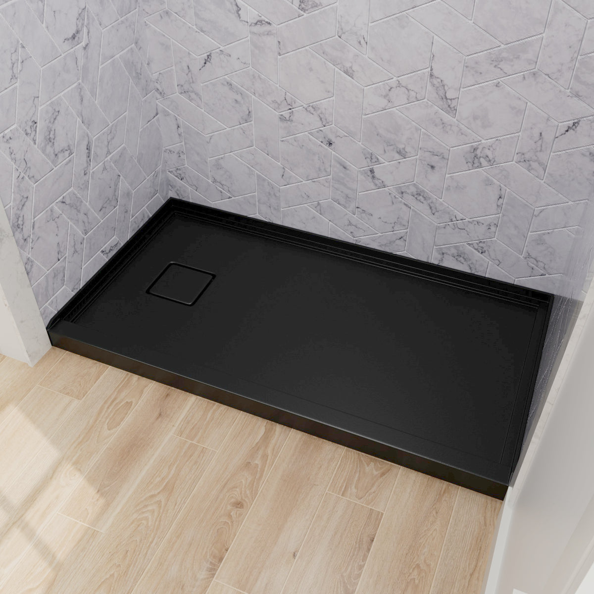 Mokleba 60"x32" Left Drain Shower Pan with Slip Resistant Rock Texture