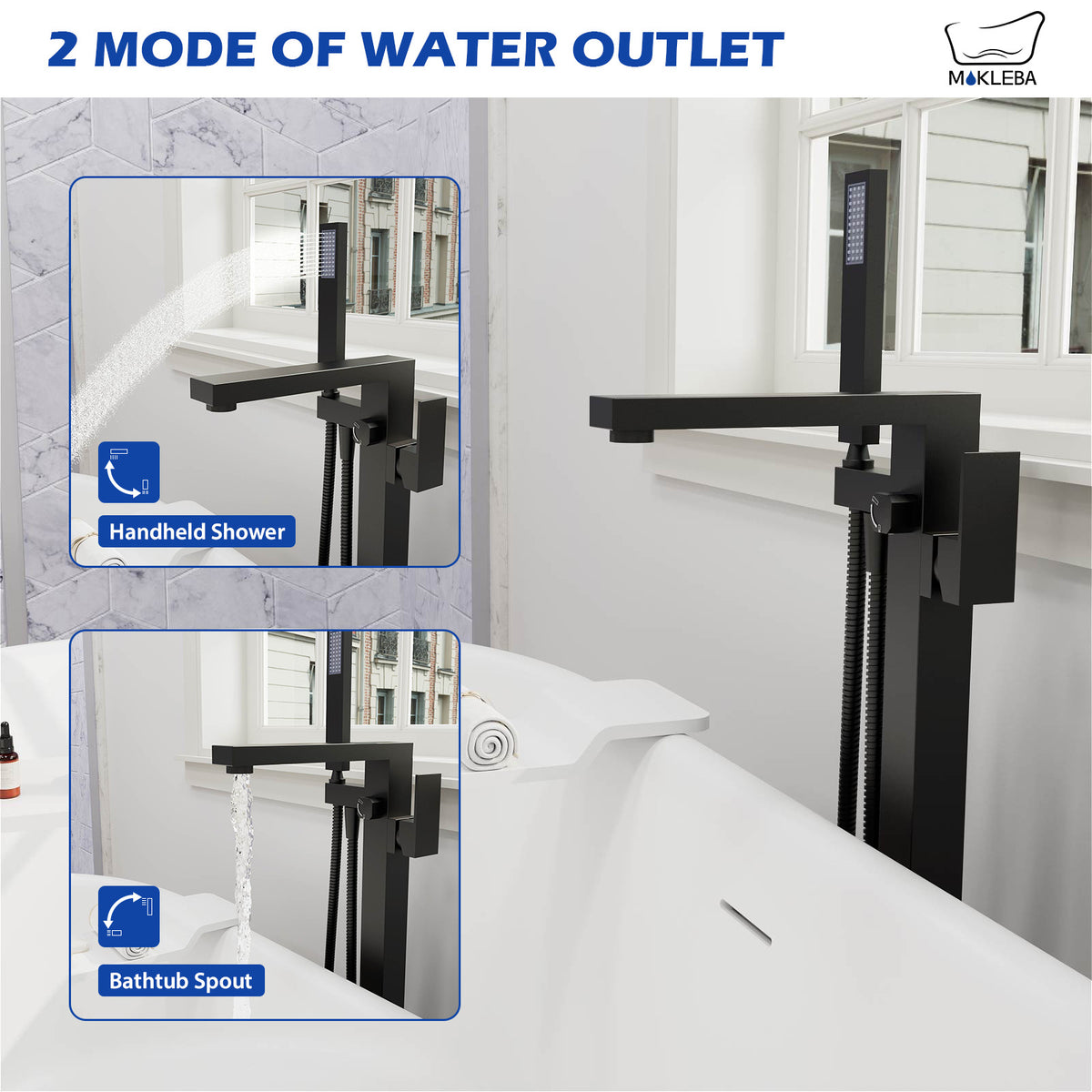 Mokleba Matte Black Freestanding Tub Filler with Hand Shower