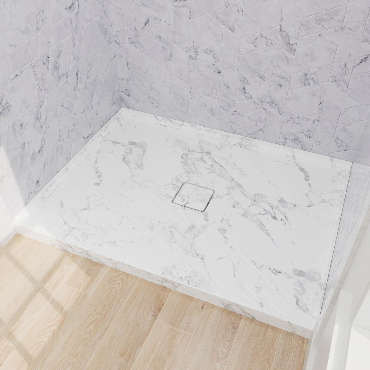 Mokleba 48"x36" Shower Pan with Square Outlet Center Drain