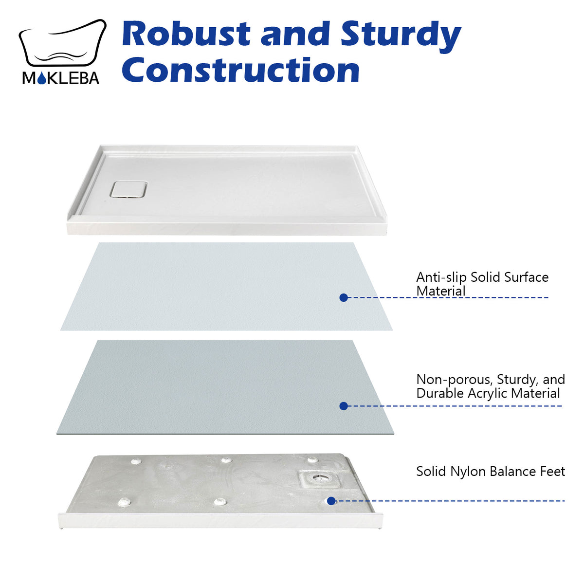 Mokleba 60"x32" Left Drain Shower Pan with Slip Resistant Rock Texture