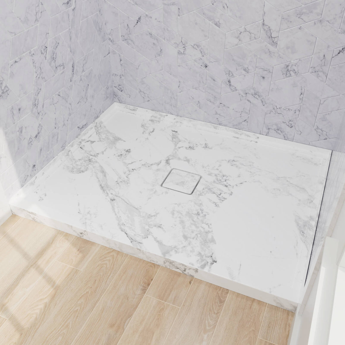 Mokleba 48"x36" Shower Pan with Square Outlet Center Drain