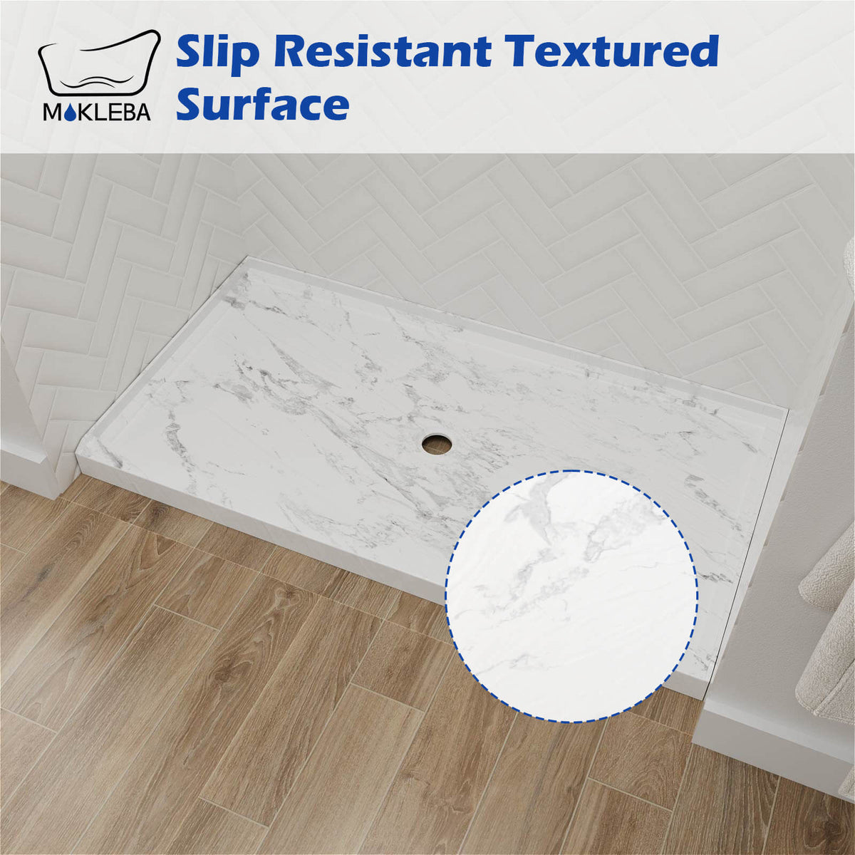 Mokleba 60"x36" Center Drain Anti-Slip Shower Pan