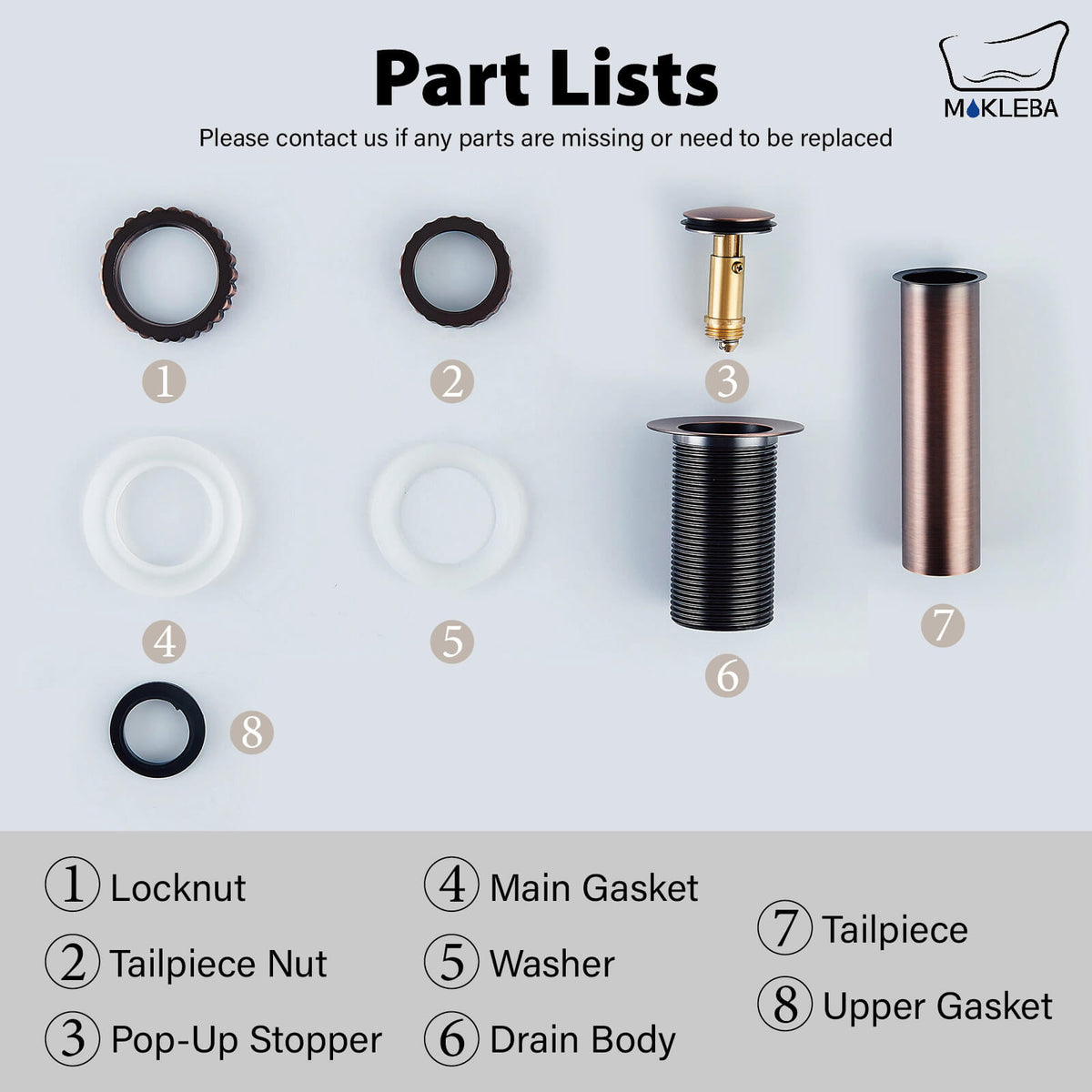 Solid Brass No-Overflow Sink Drain with Hand-Tighten Lock Nut, 5 Finishes