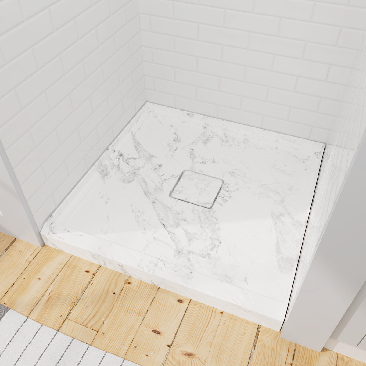 36 inch square shower base with center drain design and durable acrylic surface finish