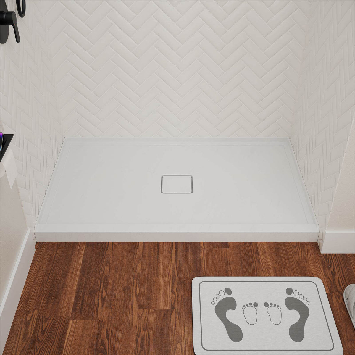 Mokleba 60" x 36" Shower Base with Center Drain, Magnetic Drain Cover, Acrylic Stone Composite, Slip-Resistant