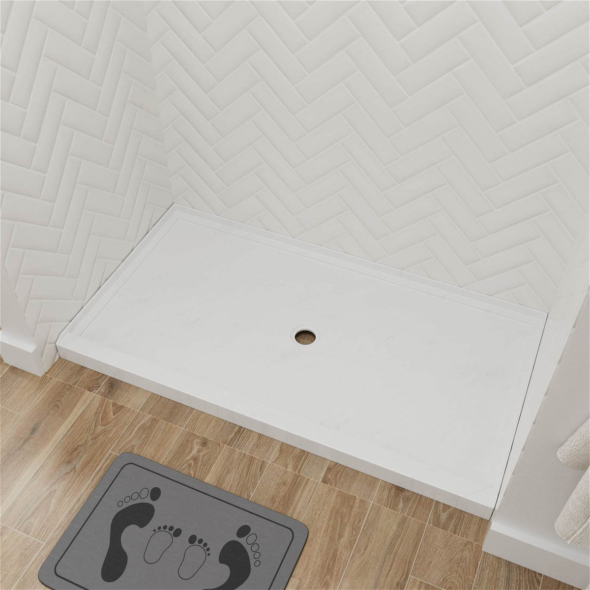 Mokleba 60" x 36" Shower Base with Center Drain, Acrylic Stone Composite, Slip-Resistant