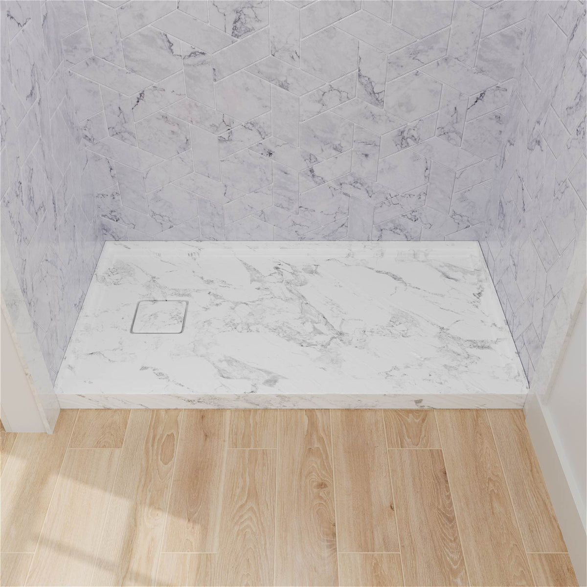 Mokleba 60"x32" Left Drain Shower Pan with Slip Resistant Rock Texture