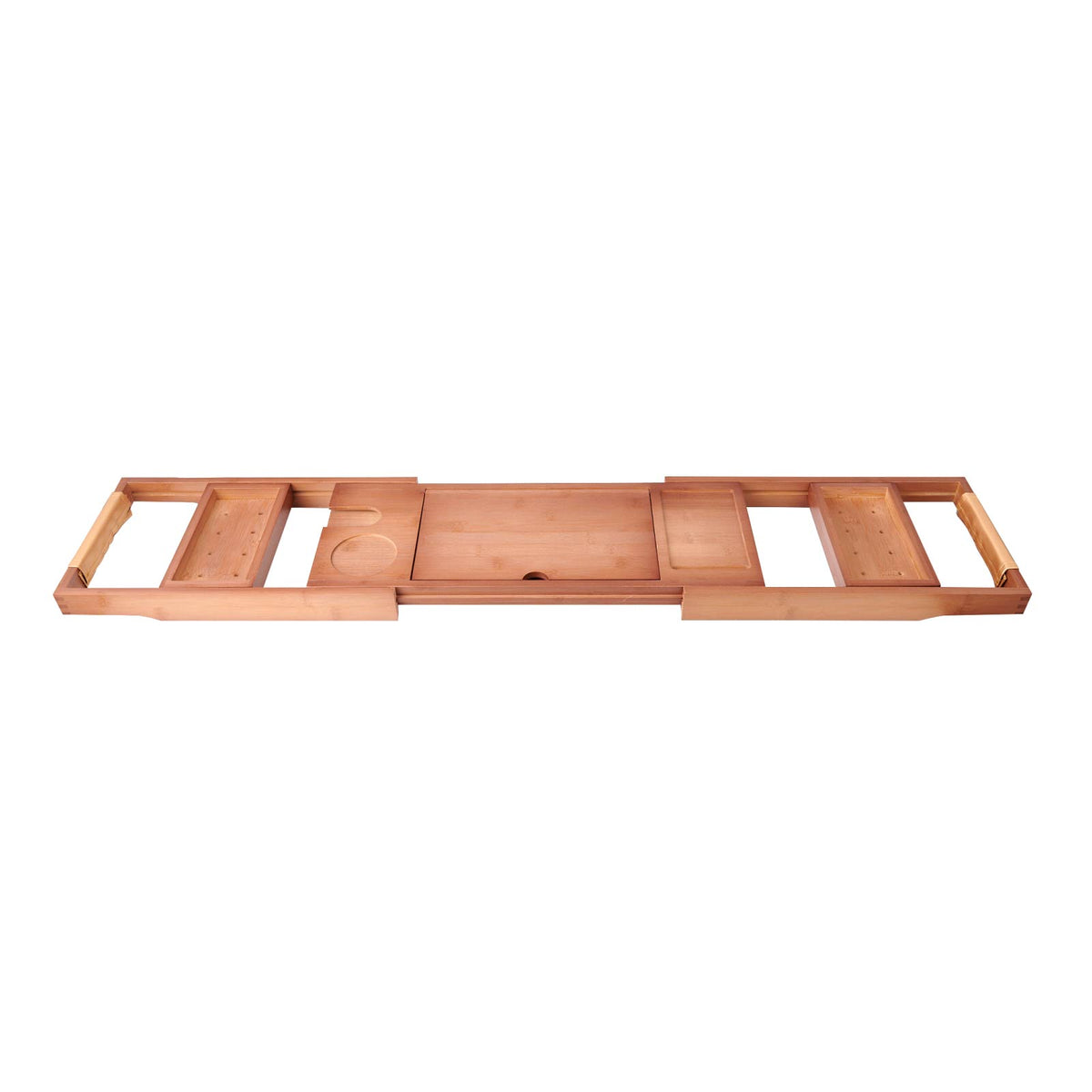 Mokleba Light Walnut Bamboo Bathtub Caddy with Leather Handles