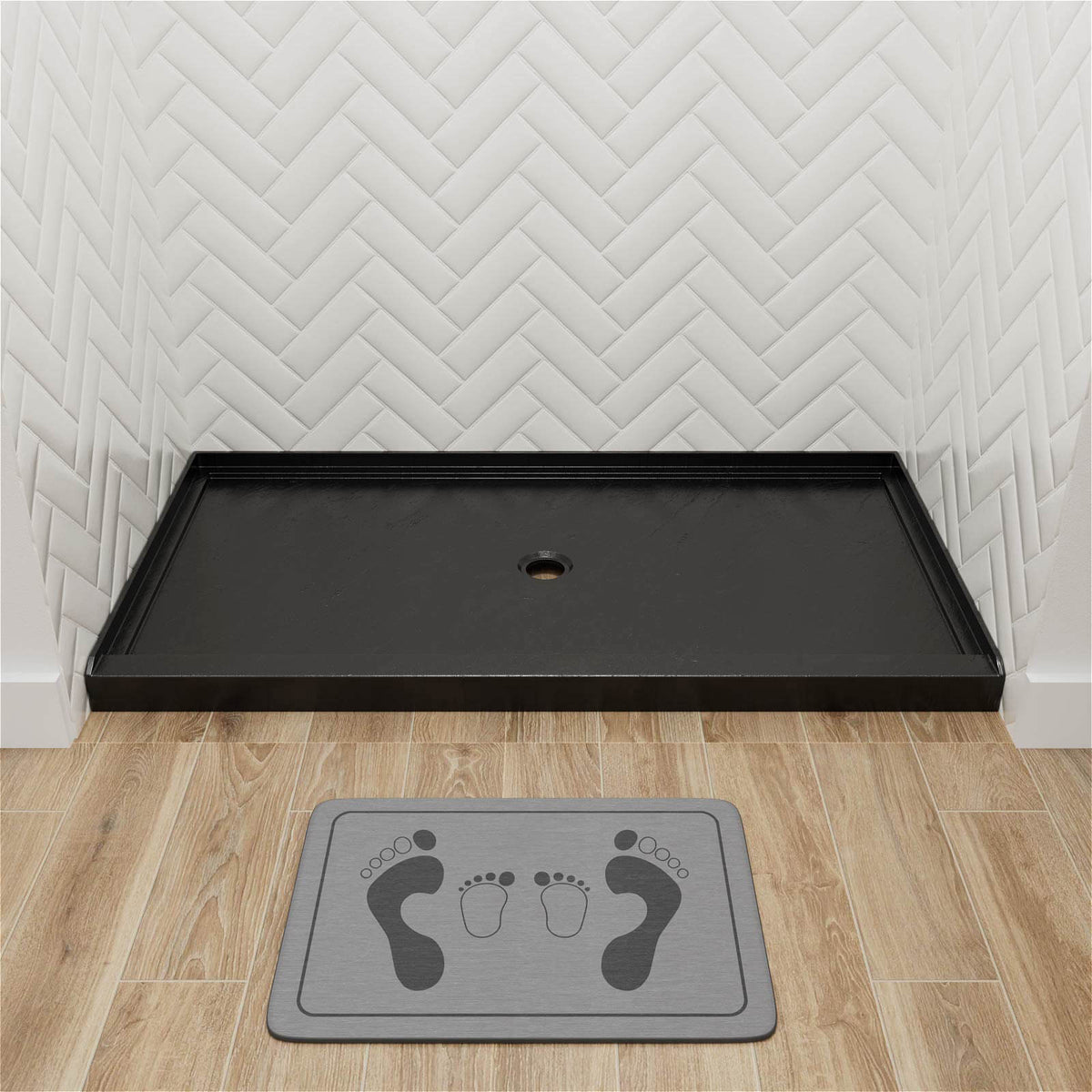 Mokleba 60" x 36" Shower Base with Center Drain, Acrylic Stone Composite, Slip-Resistant
