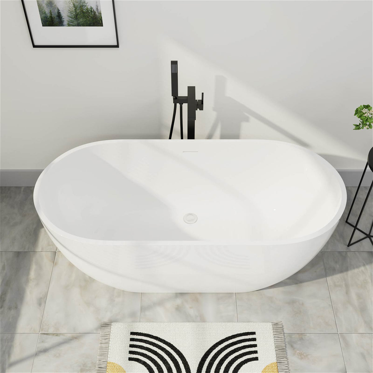 Mokleba 65"L x 28"W Glossy White Freestanding Acrylic Soaking Bathtub with Chrome Drain & Overflow