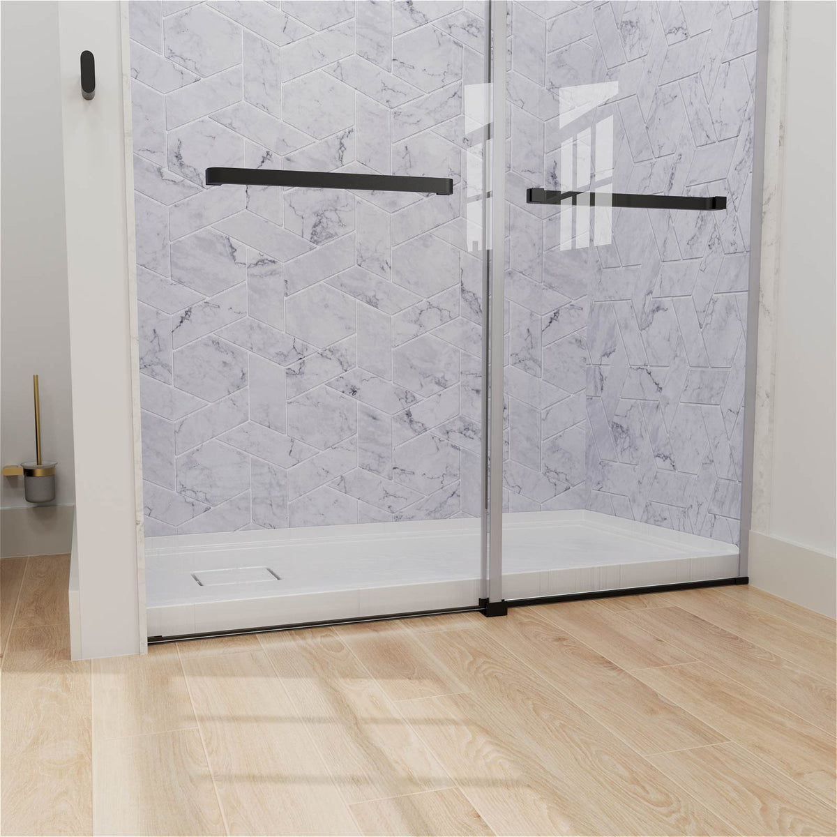Mokleba 60"x32" Left Drain Shower Pan with Slip Resistant Rock Texture