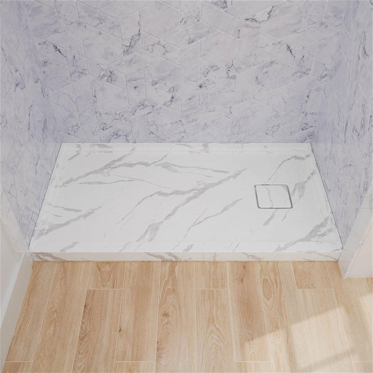 Mokleba 60"x32" Right Drain Shower Pan with Anti-Slip Rock Texture