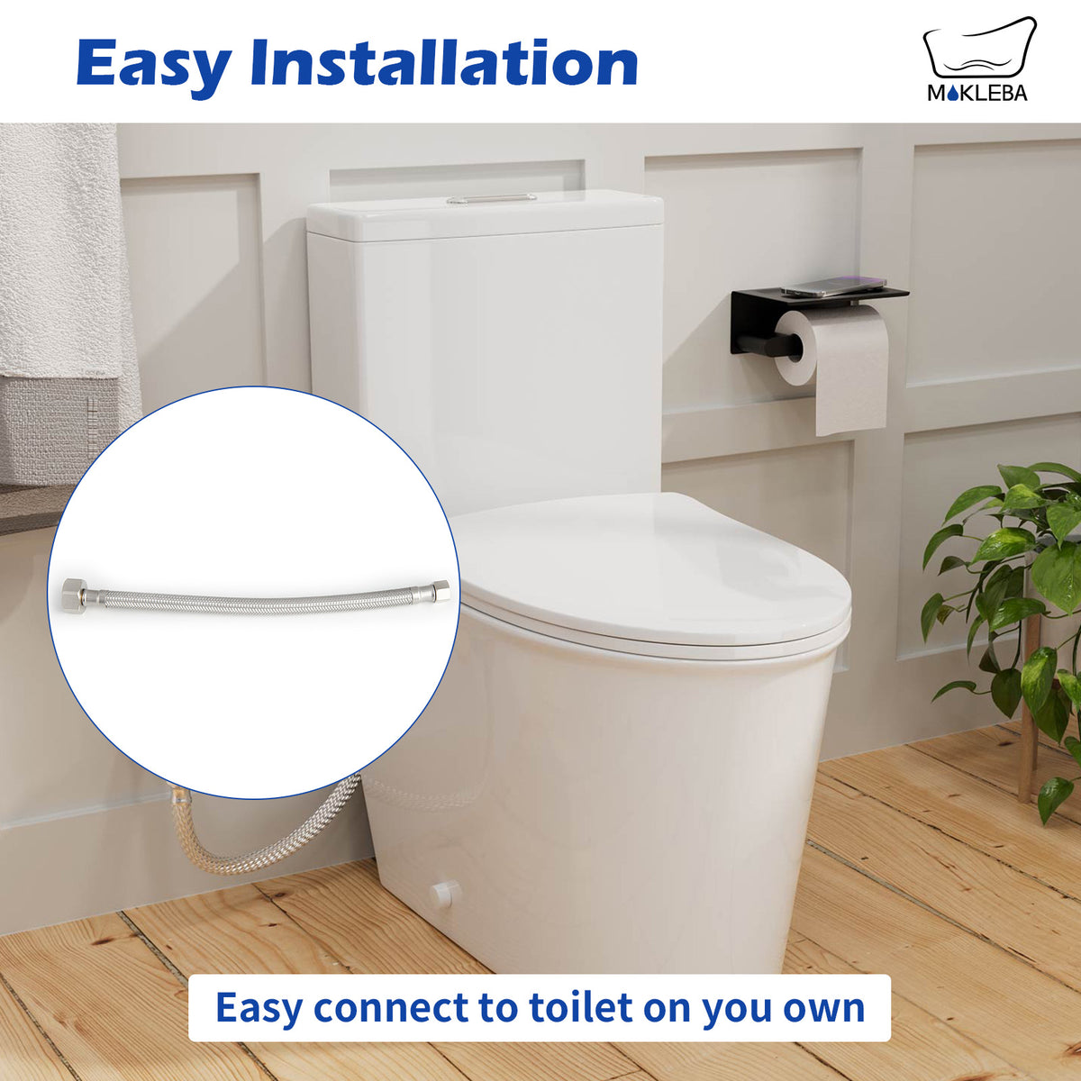 Mokleba 12/16 Inch Toilet Connector Hose, 304 Stainless Steel Supply Line