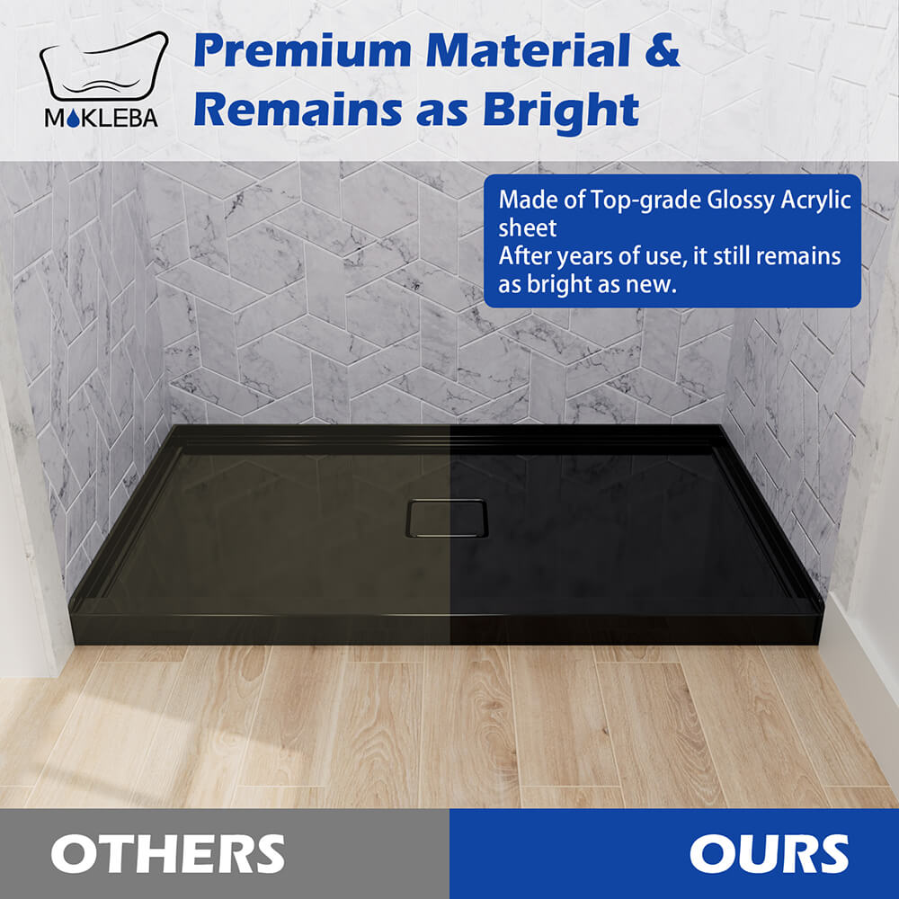 Mokleba 60" x 36" Shower Base with Center Drain, Magnetic Drain Cover, Acrylic Stone Composite, Slip-Resistant