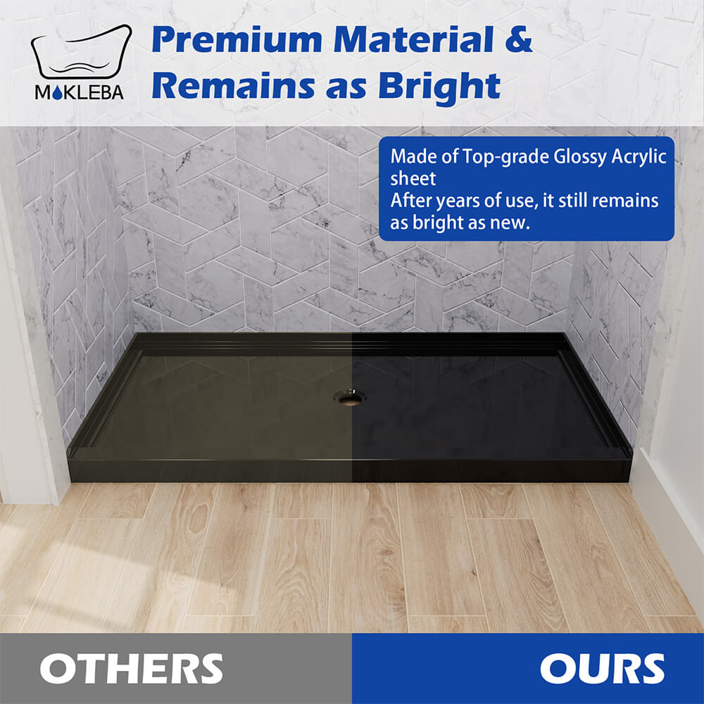 Mokleba 60" x 36" Shower Base with Center Drain, Acrylic Stone Composite, Slip-Resistant