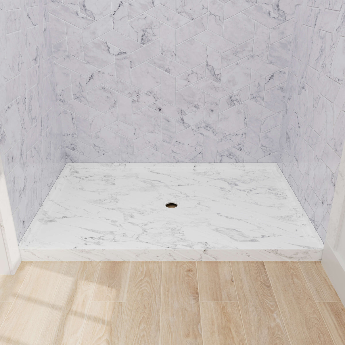 Modern marble pattern shower pan for contemporary bathroom remodeling