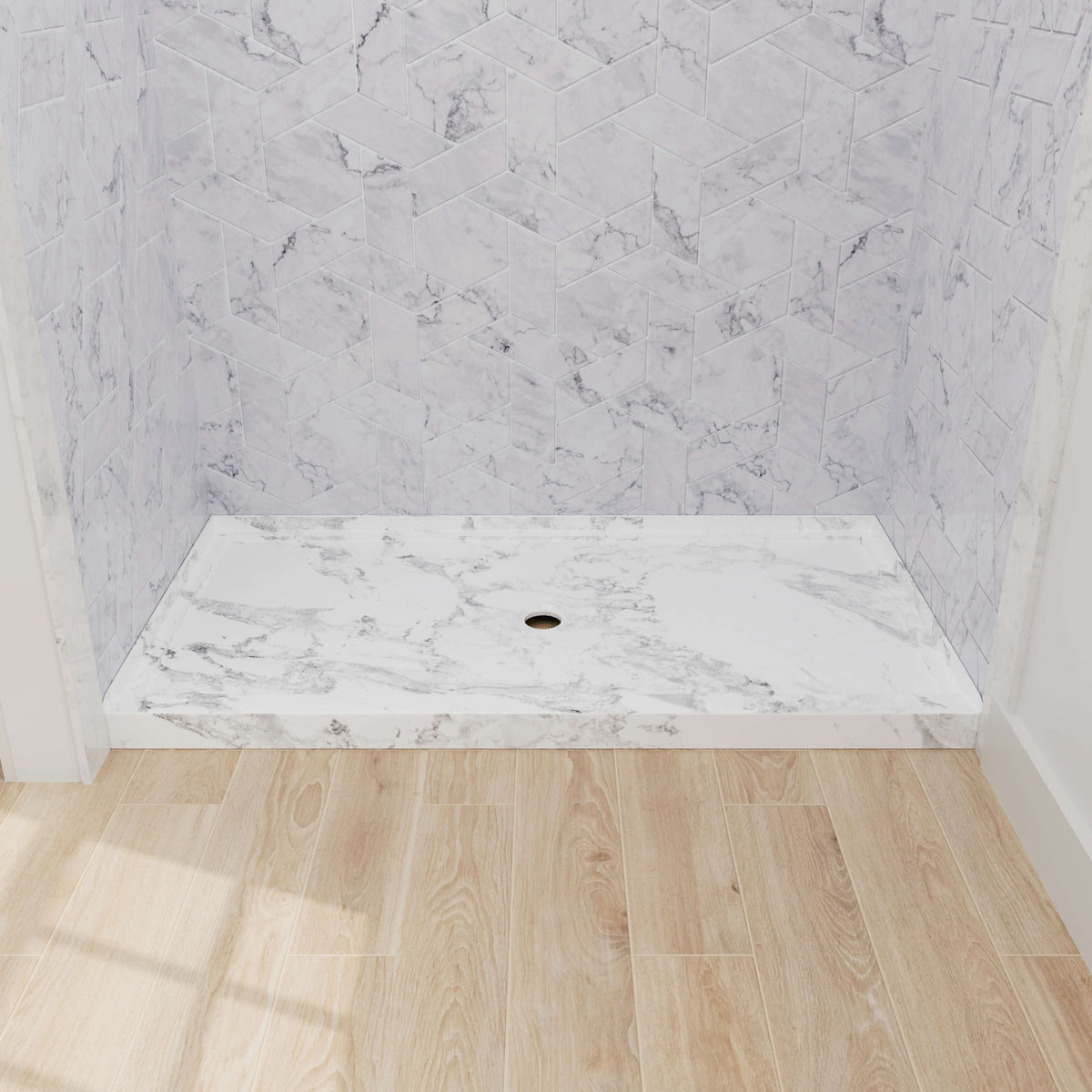 Mokleba 60" x 36" Shower Base with Center Drain, Acrylic Stone Composite, Slip-Resistant