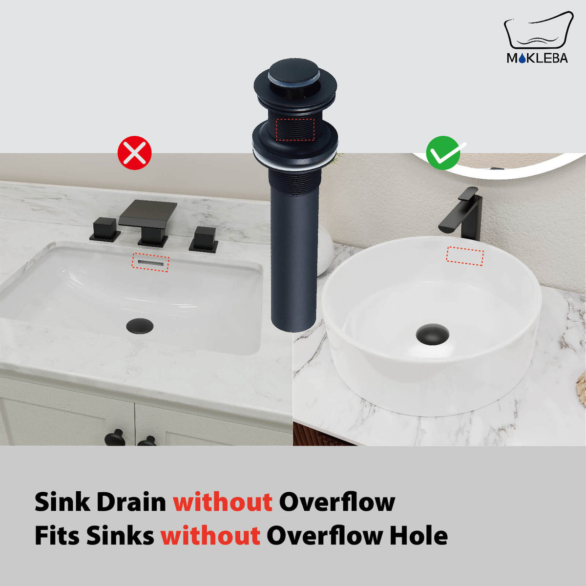 All-Brass No Overflow Bathroom Sink Drain Stopper, 5 Finishes