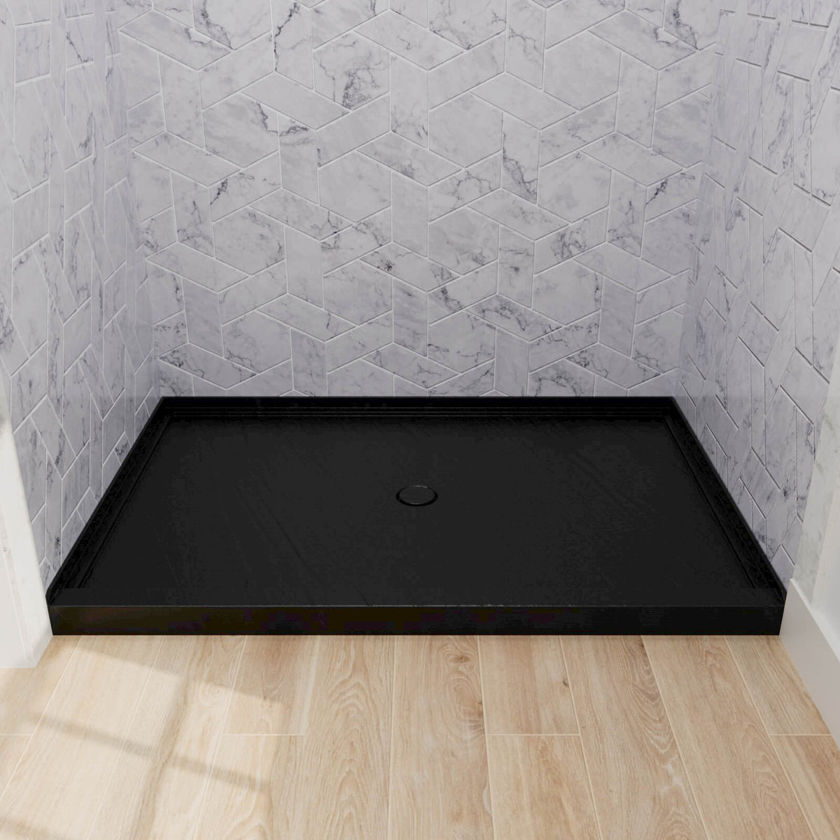 Mokleba 48"x32" Round Outlet Center Drain Shower Pan
