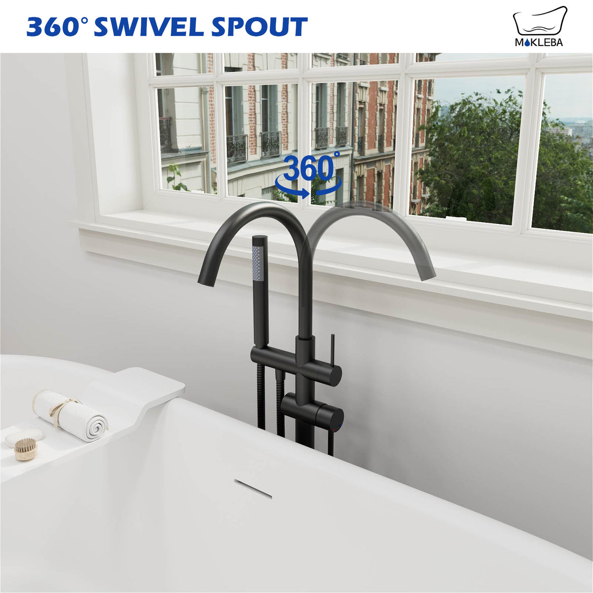 Mokleba Matte Black Freestanding Tub Faucet with Hand Shower
