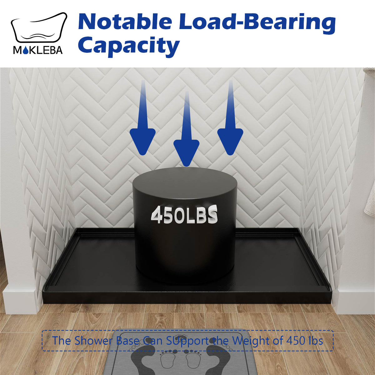 Mokleba 60"x36" Center Drain Anti-Slip Shower Pan