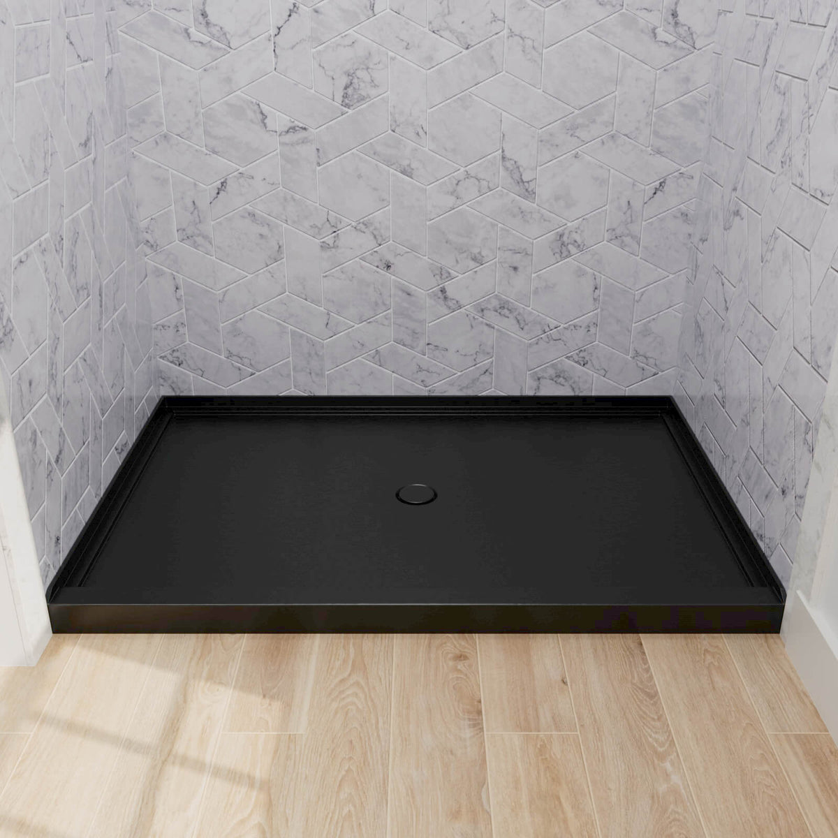 Mokleba 48"x32" Round Outlet Center Drain Shower Pan