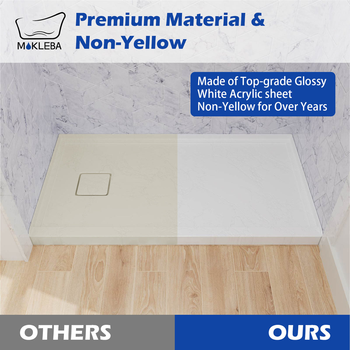 Mokleba 60"x32" Left Drain Shower Pan with Slip Resistant Rock Texture