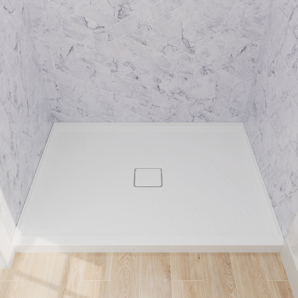 Mokleba 48"x36" Shower Pan with Square Outlet Center Drain