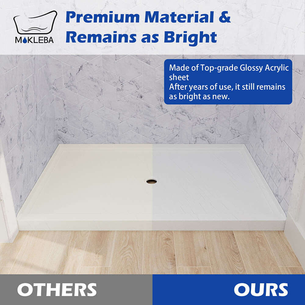 Mokleba 48"x32" Shower Base with Center Drain,  Acrylic Stone Composite Shower Pan, Slip-Resistant, No Mortar Installation