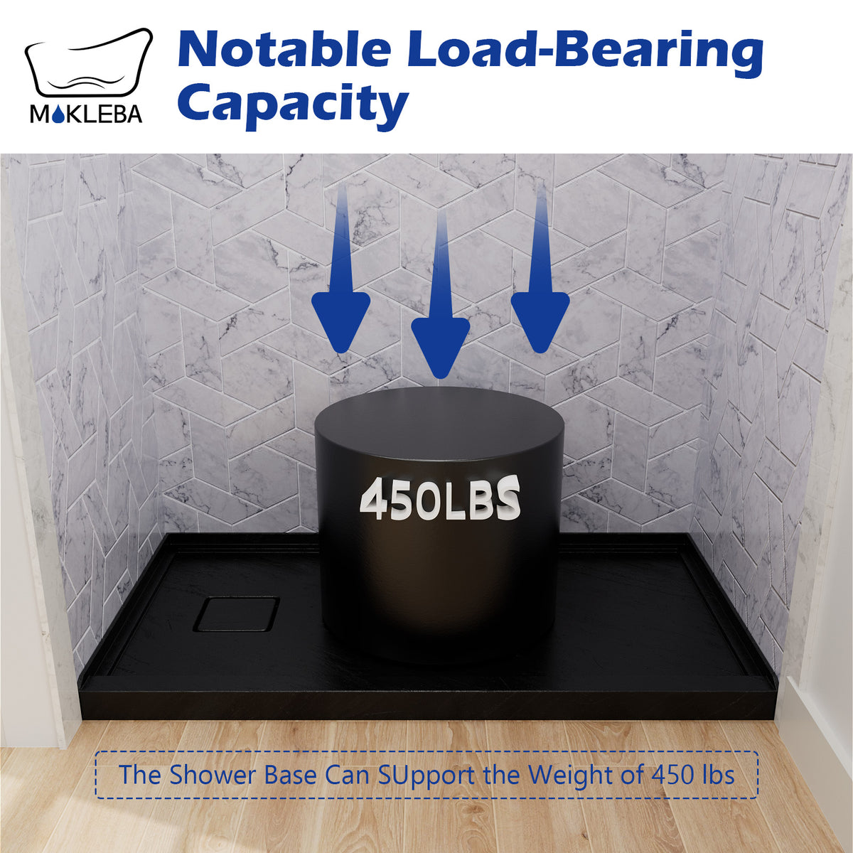 Mokleba 60"x32" Left Drain Shower Pan with Slip Resistant Rock Texture