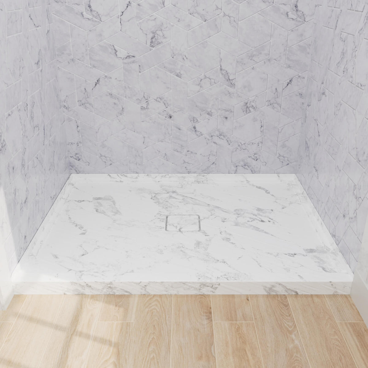 Mokleba 48"x36" Shower Pan with Square Outlet Center Drain