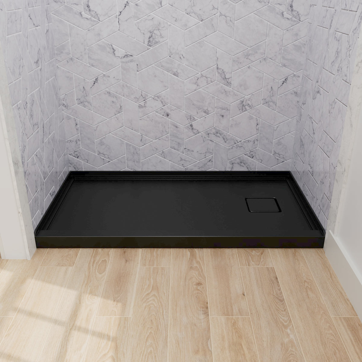 Mokleba 60"x32" Right Drain Shower Pan with Anti-Slip Rock Texture