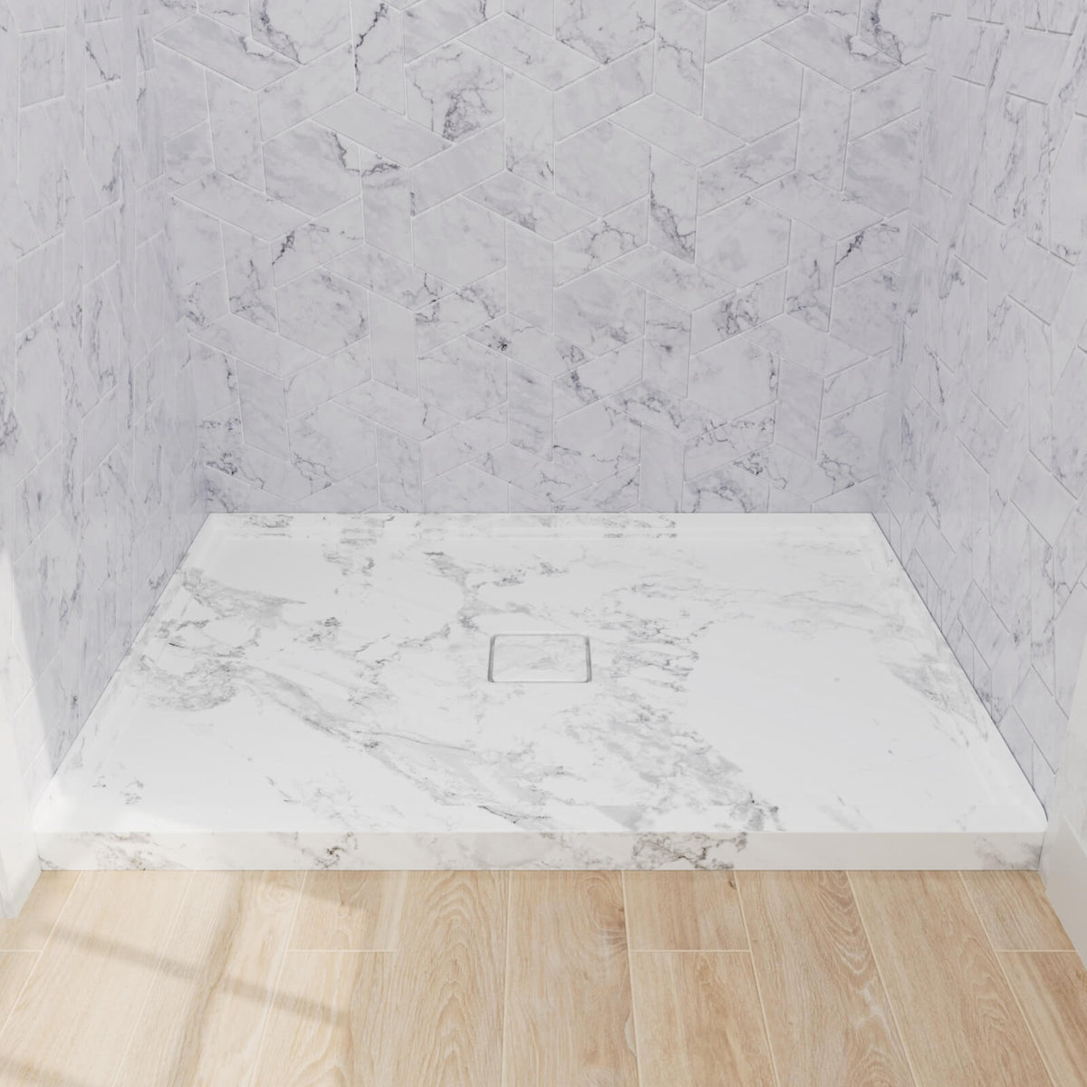 Mokleba 48"x36" Shower Pan with Square Outlet Center Drain