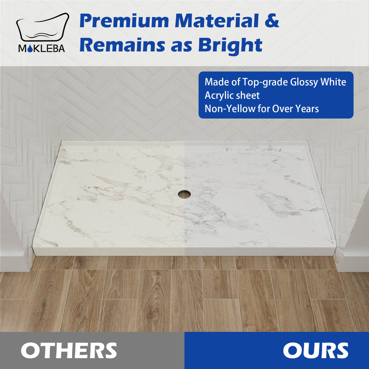 Mokleba 60"x36" Center Drain Anti-Slip Shower Pan