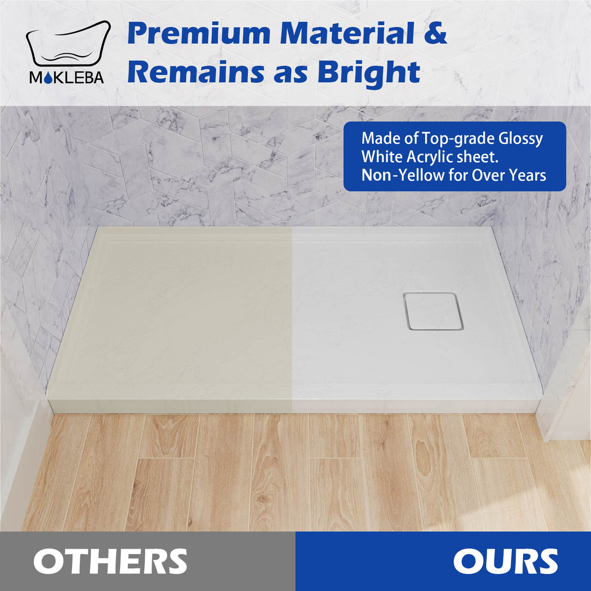 Mokleba 60"x32" Right Drain Shower Pan with Anti-Slip Rock Texture