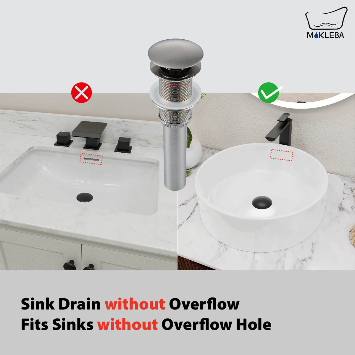 Solid Brass Pop-Up Sink Drain for Vessel Sinks Without Overflow, 5 Finishes