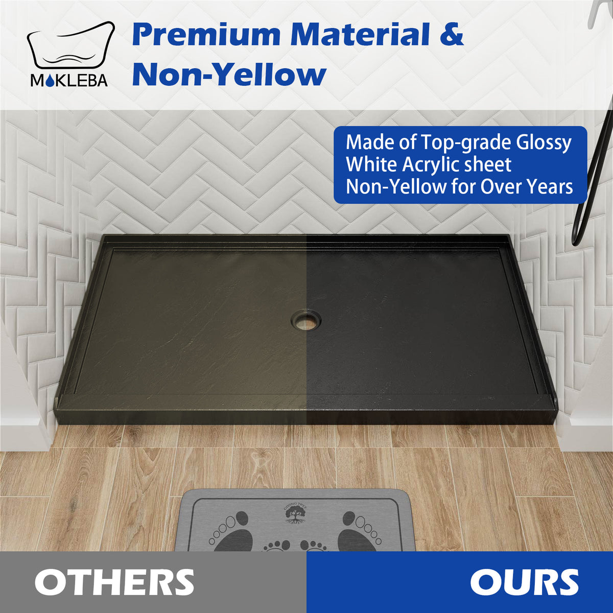 Mokleba 60"x36" Center Drain Anti-Slip Shower Pan