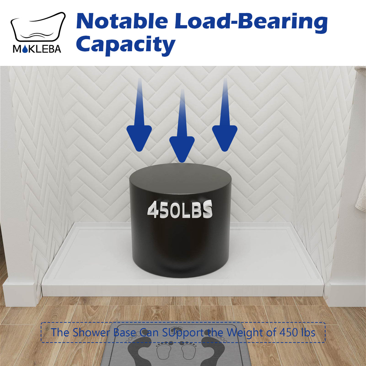 Mokleba 60"x36" Center Drain Anti-Slip Shower Pan