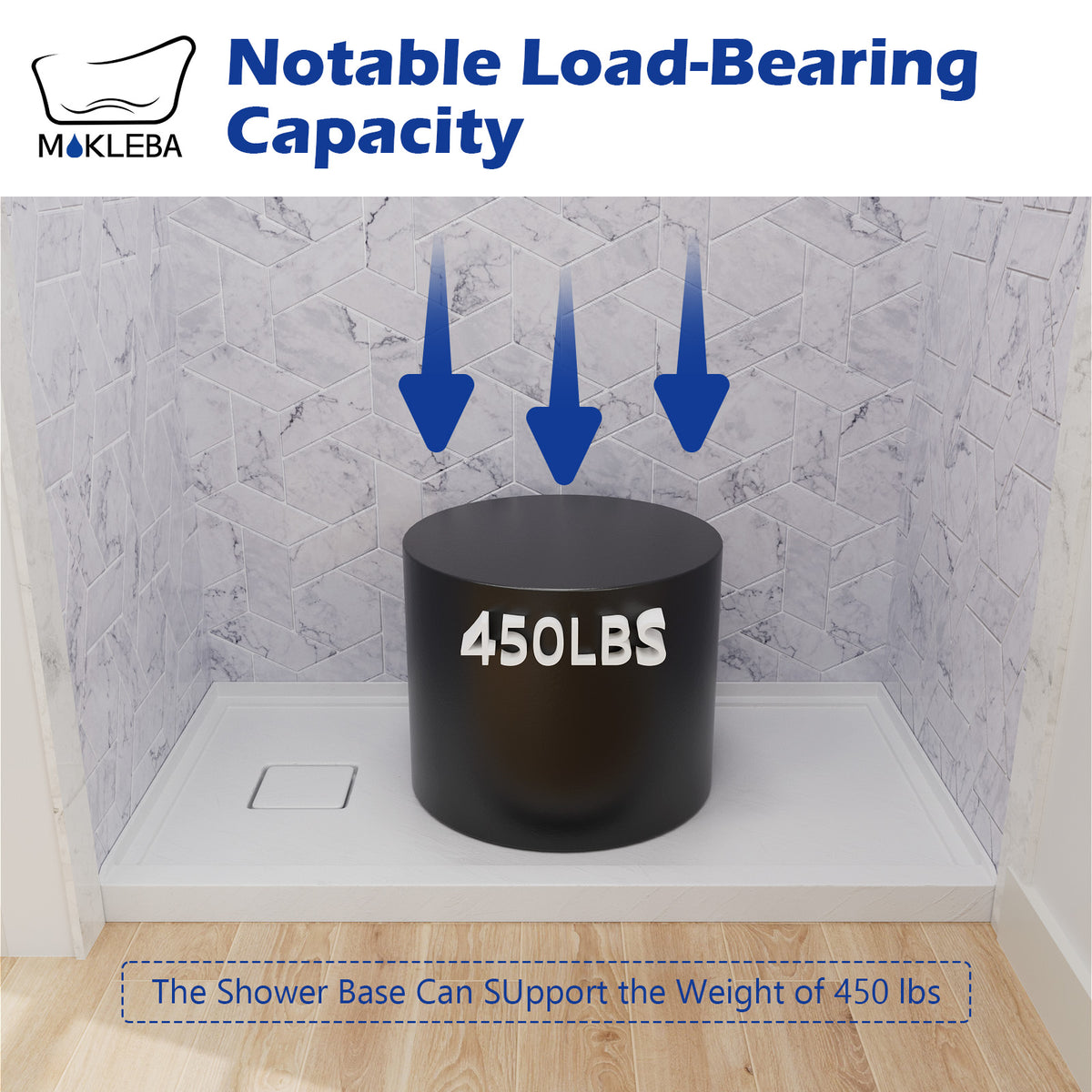 Mokleba 60"x32" Left Drain Shower Pan with Slip Resistant Rock Texture