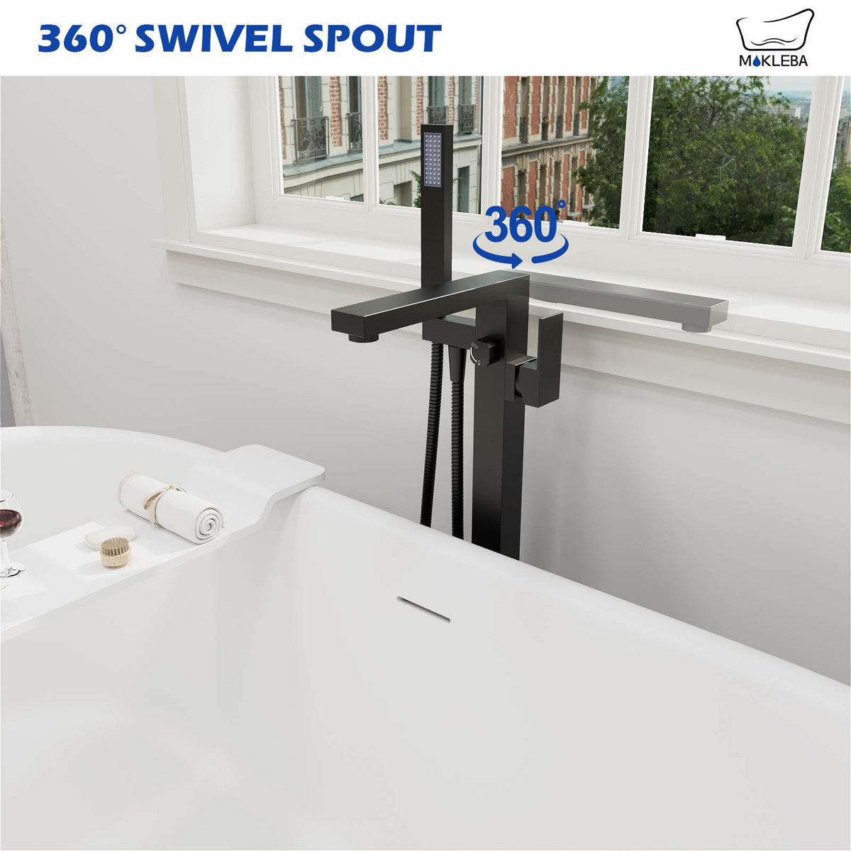 Mokleba Matte Black Freestanding Tub Filler with Hand Shower