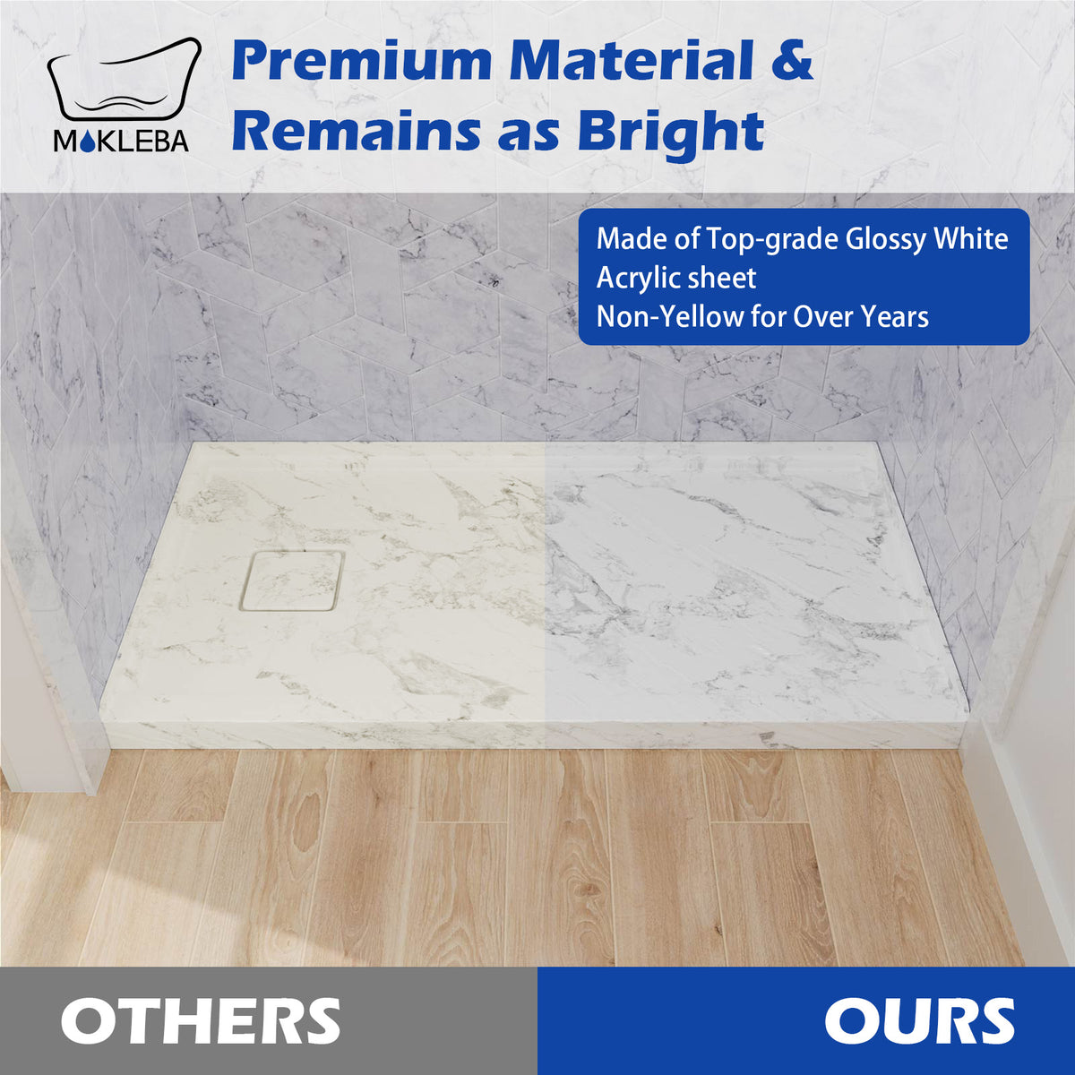 Mokleba 60"x32" Left Drain Shower Pan with Slip Resistant Rock Texture
