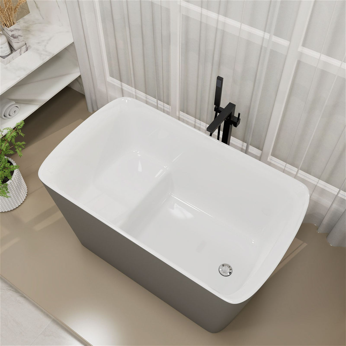 47" 100% Acrylic Freestanding Soaking Bathtub, Gray