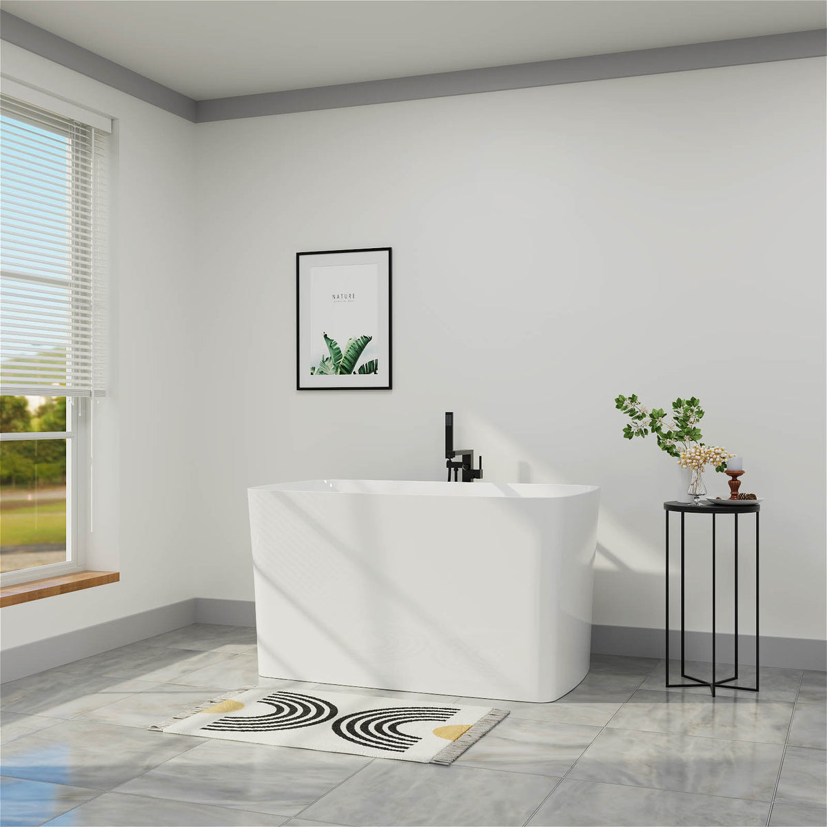 Mokleba 47" Acrylic Freestanding Rectangular Japanese Soaking Tub with Seat and Pop-up Drain