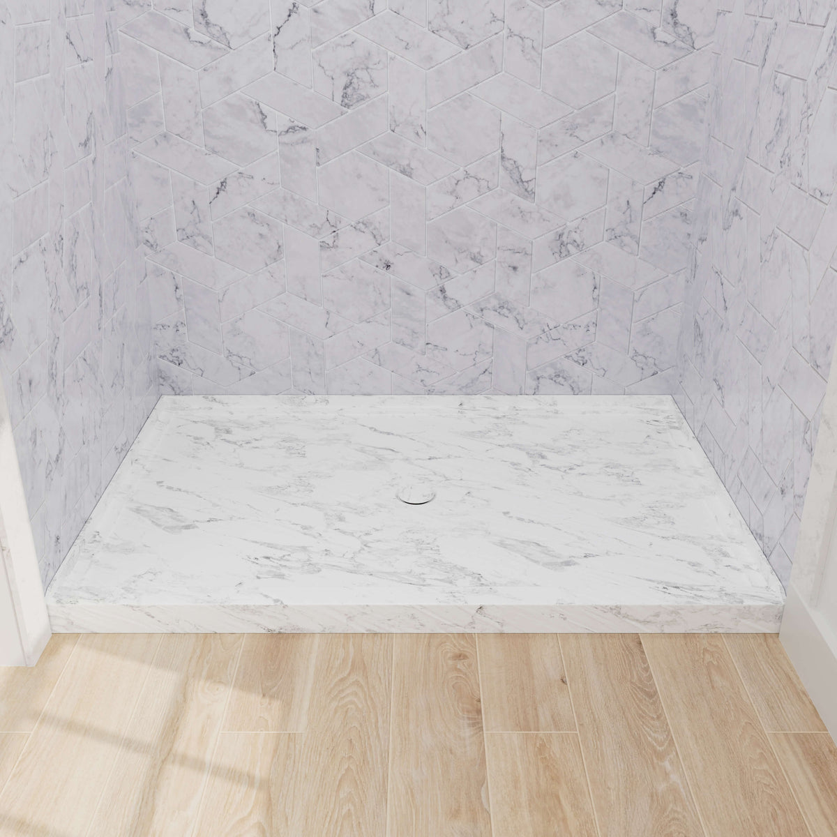 48x32 inch elegant jazz white shower pan with round center drain