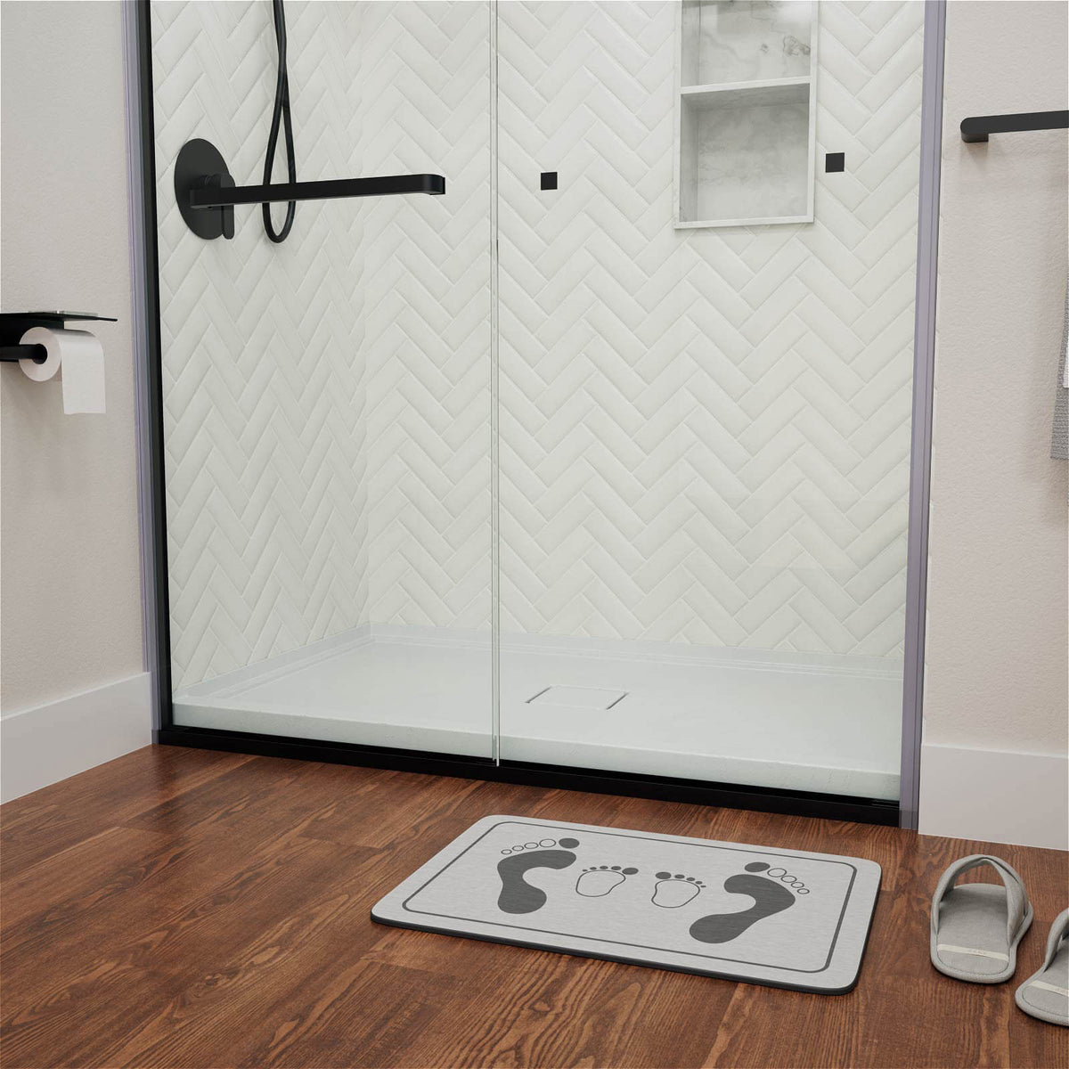 Mokleba 60" x 36" Shower Base with Center Drain, Magnetic Drain Cover, Acrylic Stone Composite, Slip-Resistant